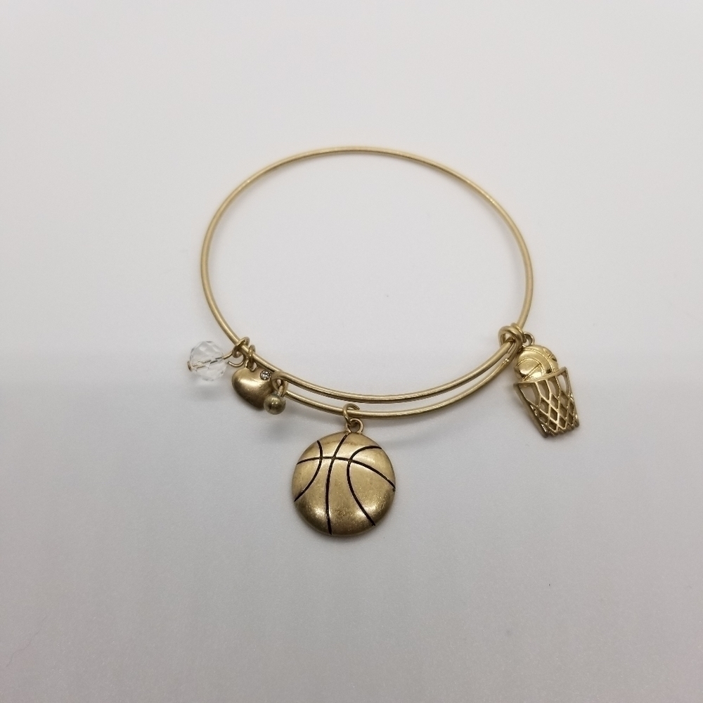 expandable gold tone bangle basketball charms